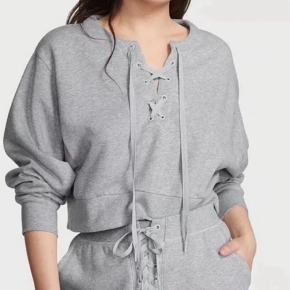 Victoria's Secret Gray Lace-Up Cropped Sweatshirt